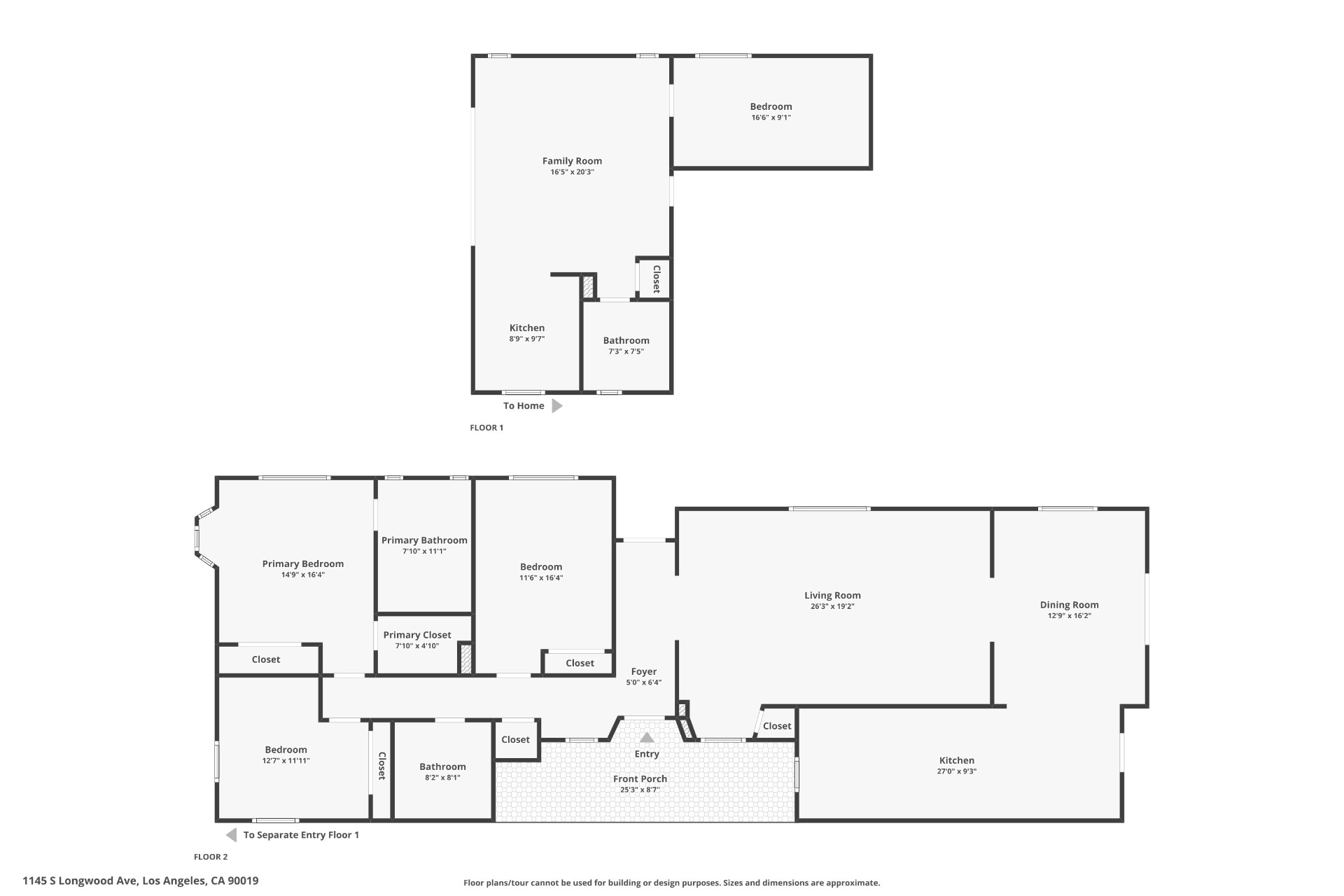 1145 S Longwood Ave Mid-Wilshire — Floor Plan: Complete floor plan showing both levels with room layouts and dimensions