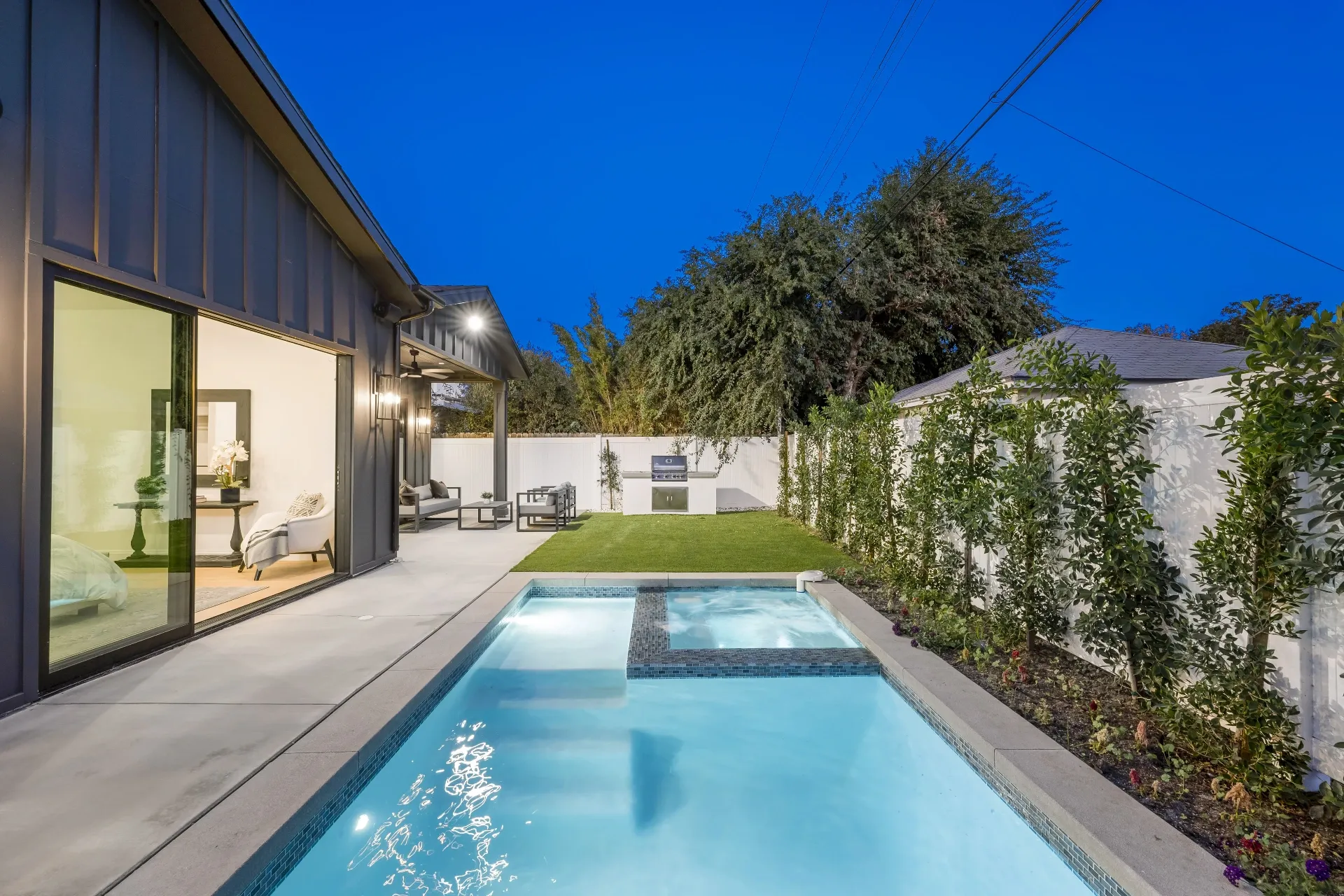 14602 Morrison St — Backyard: Pool area with covered outdoor living space and built-in BBQ grill station with outdoor kitchen