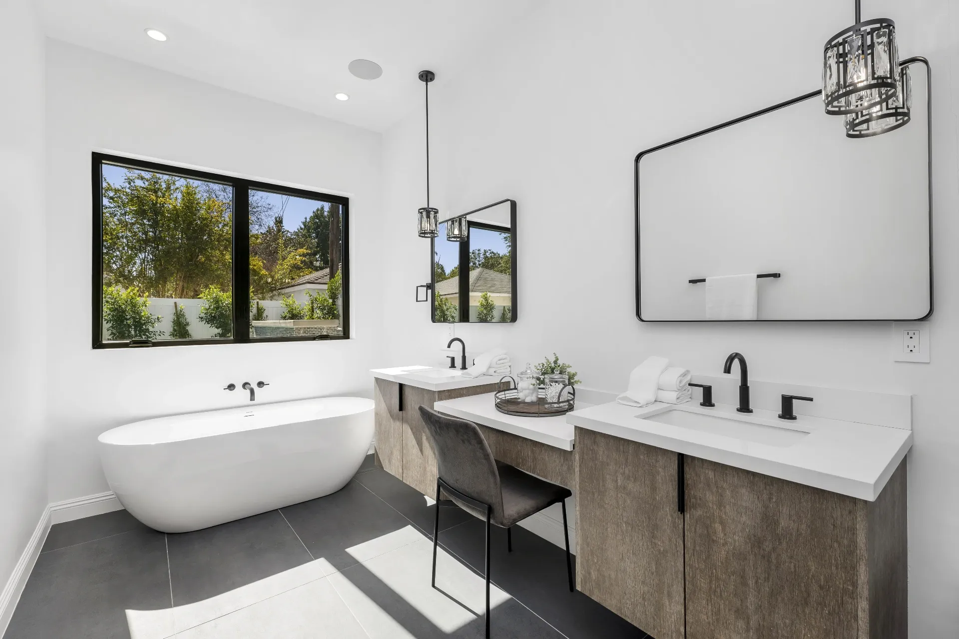 14602 Morrison St — Bathrooms: Primary bathroom with freestanding soaking tub and dual vanity with makeup station