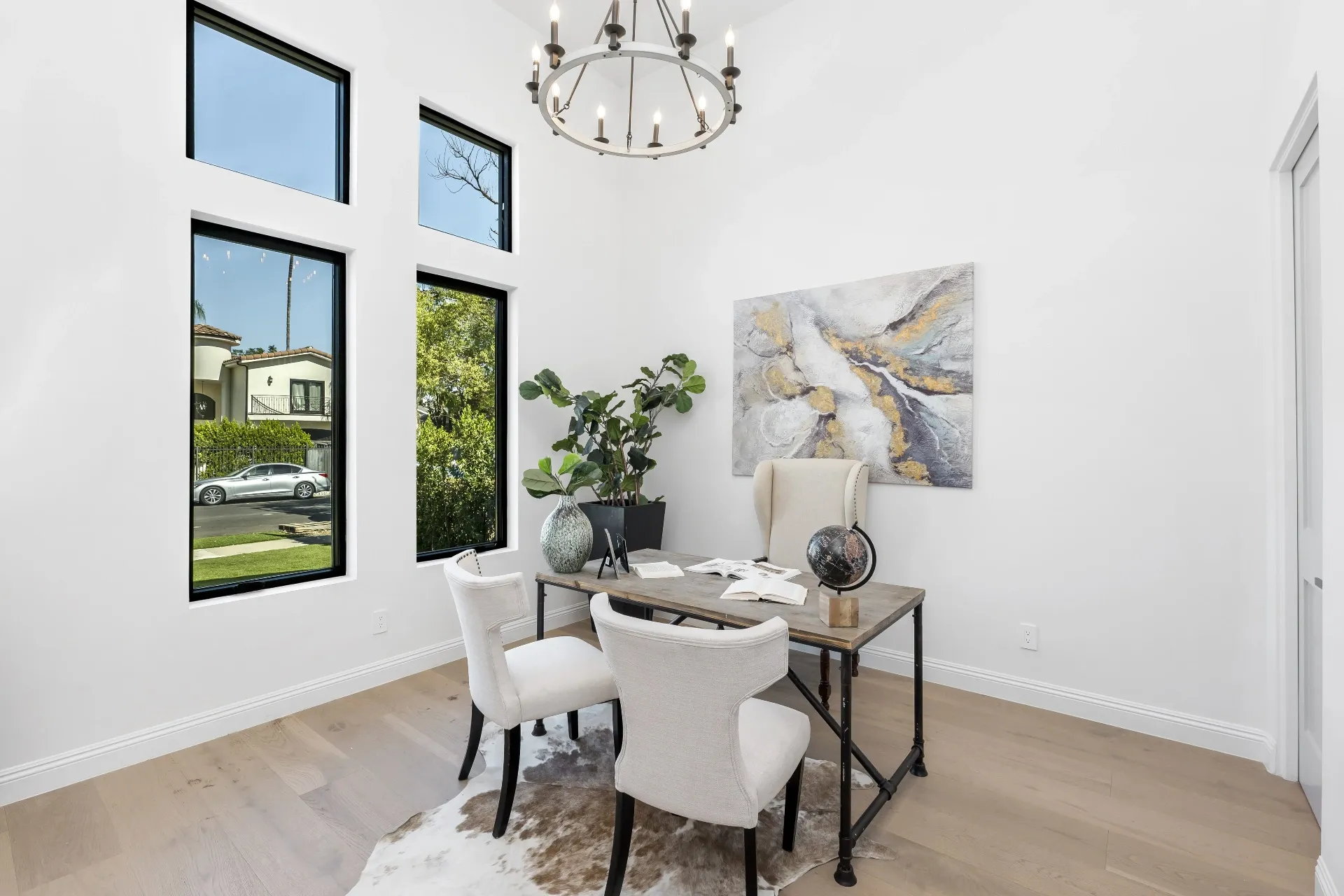 14602 Morrison St — Living Areas: Study with multiple windows, modern desk, and contemporary furnishings