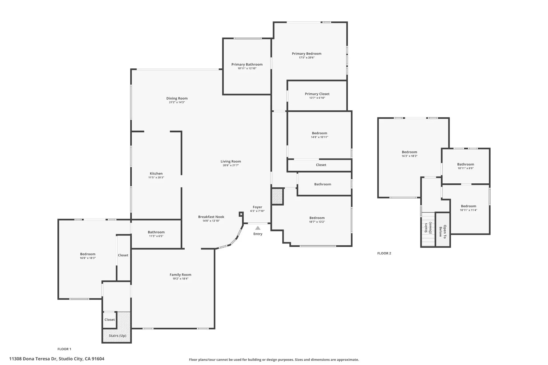 11308 Dona Teresa Dr — Floor Plan: Combined floor plans showing both levels of 11308 Dona Teresa Dr with detailed room layouts