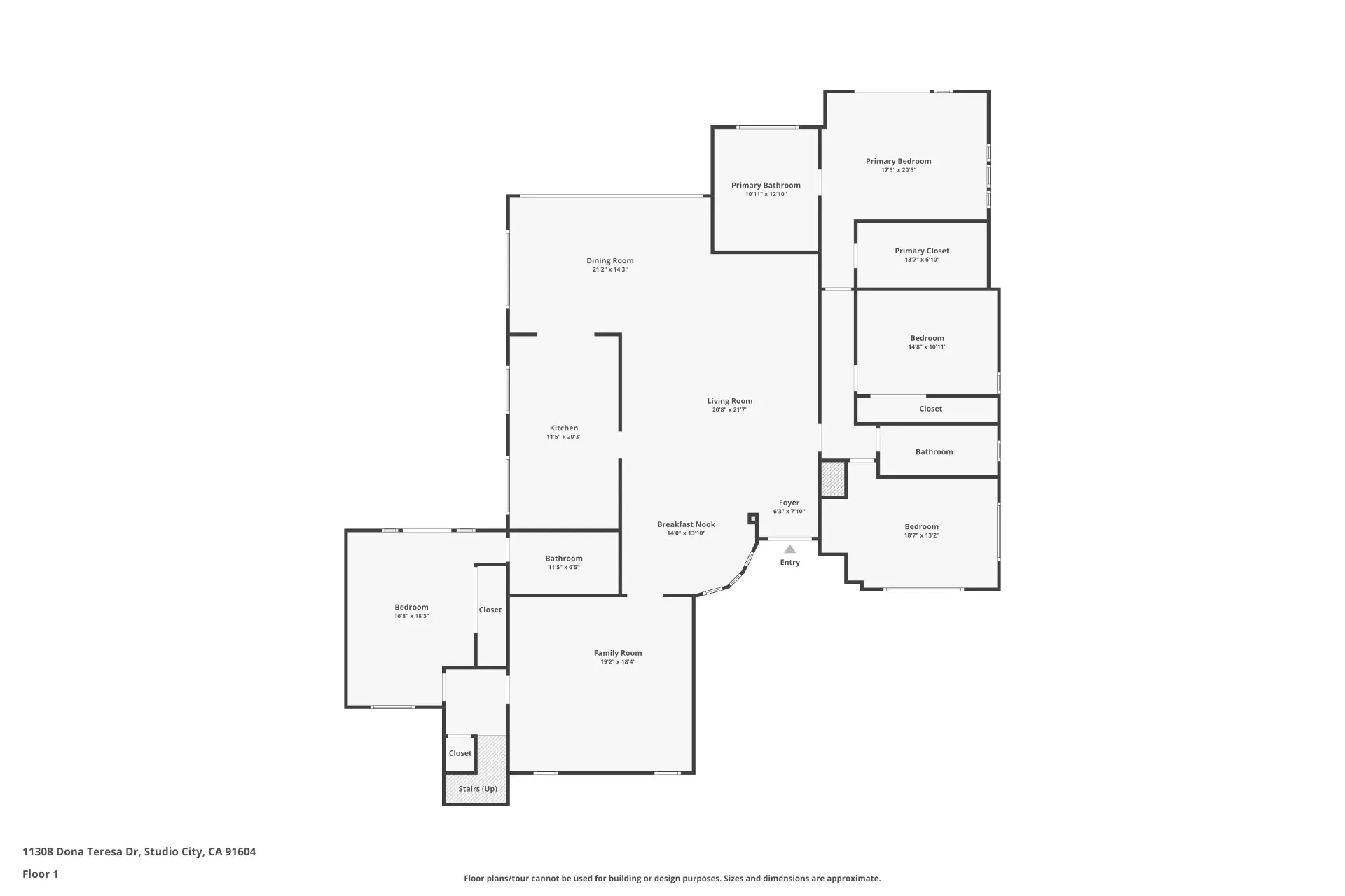 11308 Dona Teresa Dr — Floor Plan: Floor 1 plan with main living areas, kitchen, dining, and bedrooms with dimensions