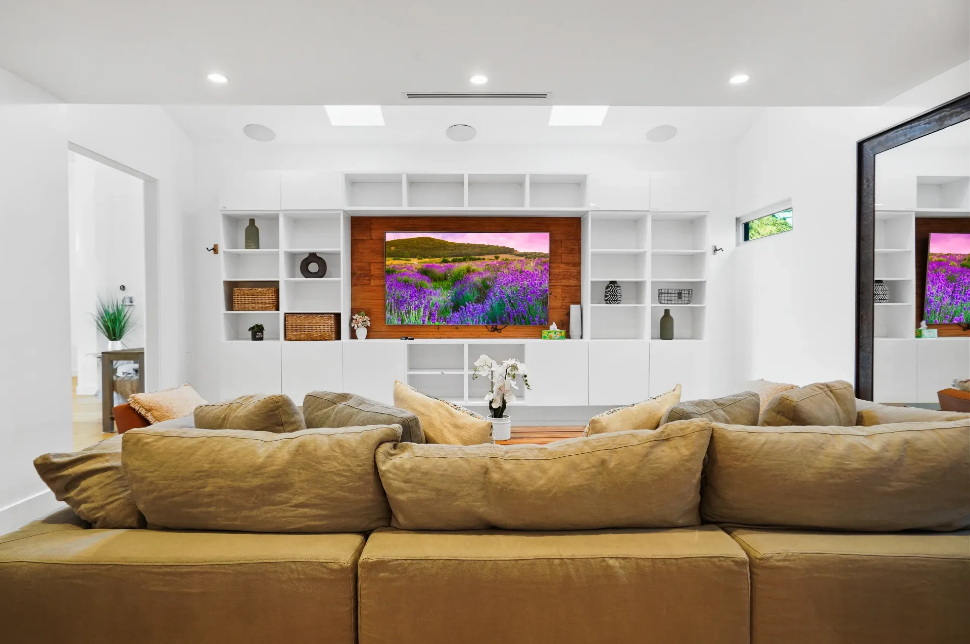 11308 Dona Teresa Dr — Living Areas: Media room with wall-to-wall built-ins and oversized sectional seating