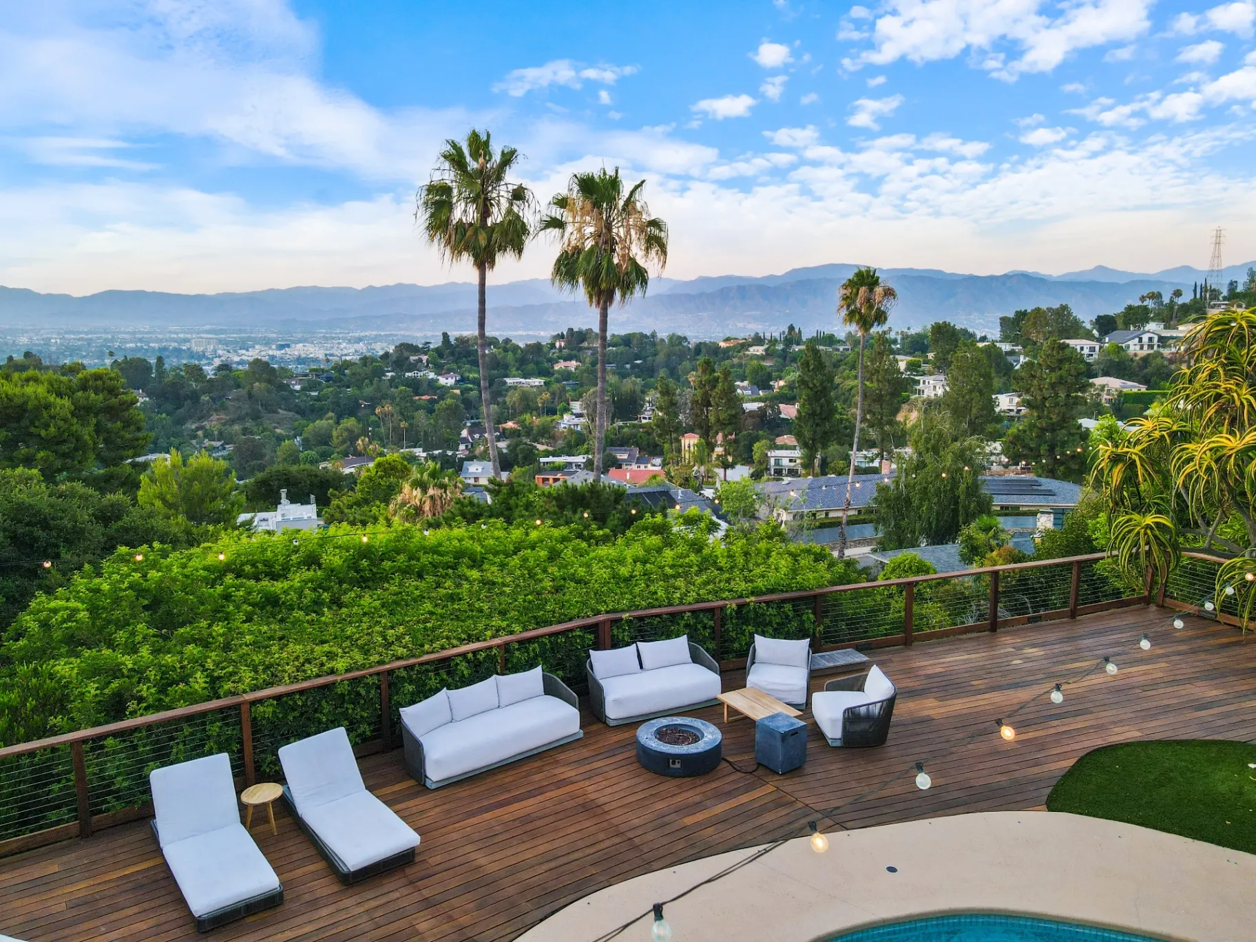 11308 Dona Teresa Dr — View: Luxury deck view with outdoor seating area overlooking San Fernando Valley