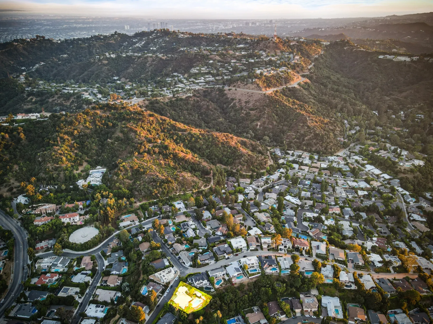 11308 Dona Teresa Dr — View: Aerial perspective of Studio City hillside community and valley beyond
