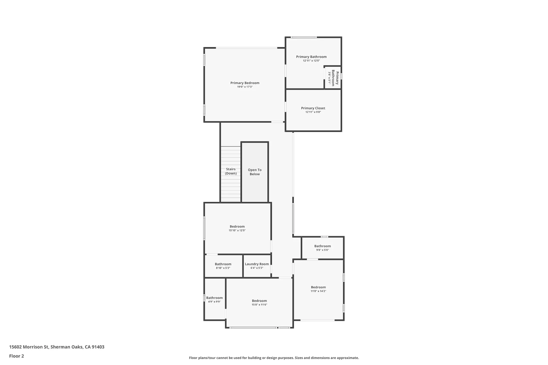 15602 Morrison St — Floor Plan: 15602 Morrison St — Main house floor 2 plan with primary bedroom suite, additional bedrooms, bathrooms, and laundry room