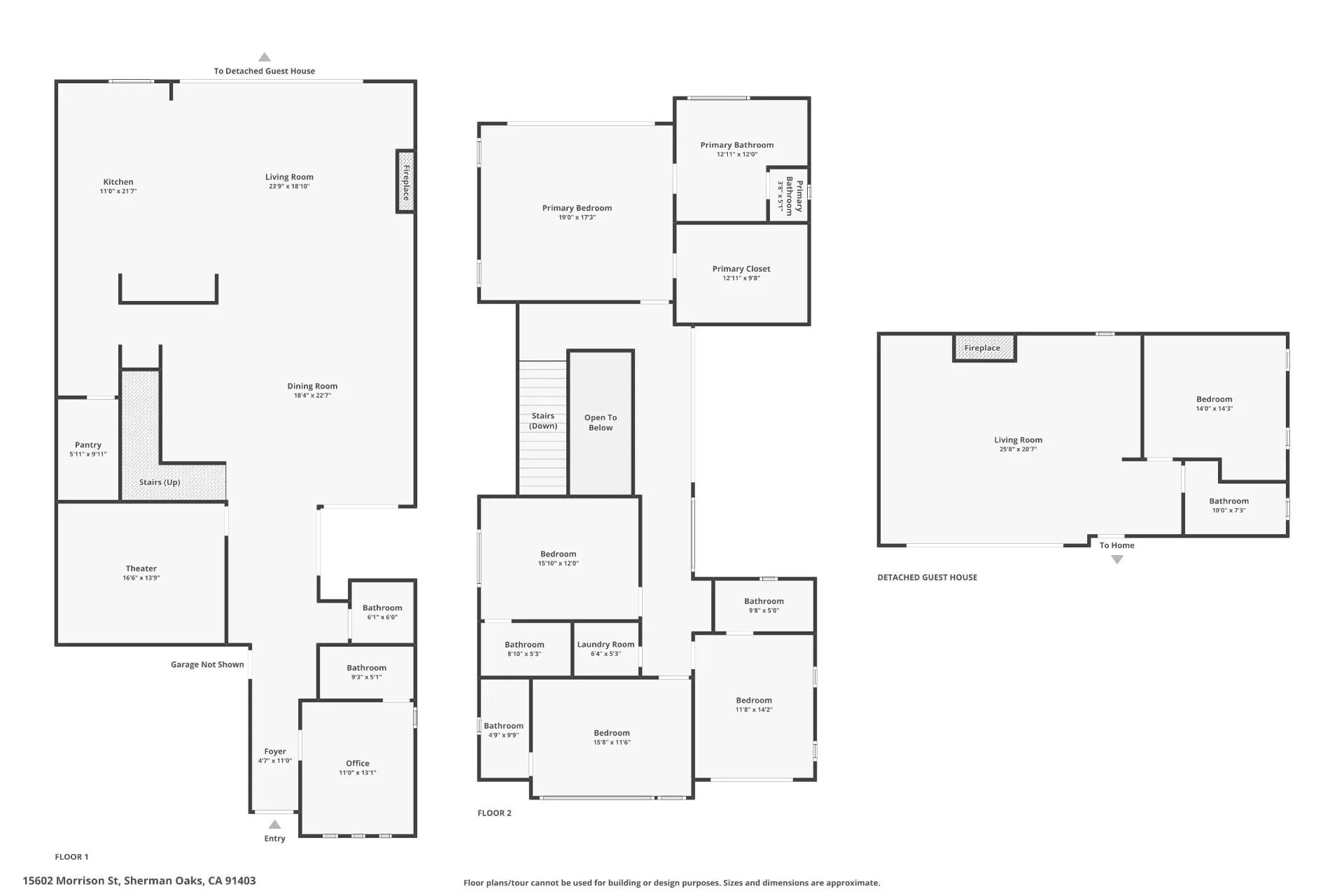 15602 Morrison St — Floor Plan: 15602 Morrison St — Complete property floor plan showing both main house floors and detached guest house layout