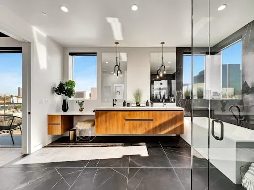 124 S Croft Ave — Bathrooms: Spacious bathroom with panoramic windows and luxury finishes