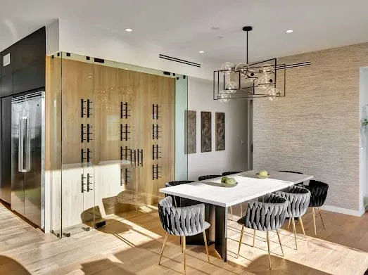 124 S Croft Ave — Dining: Contemporary dining room with wine storage and modern lighting